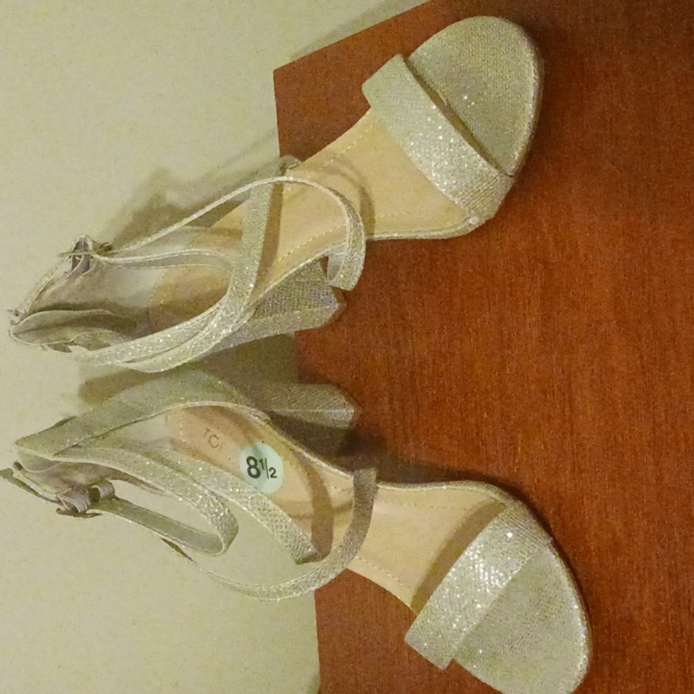 Glitter Strappy Block Heel Sandals - Silver